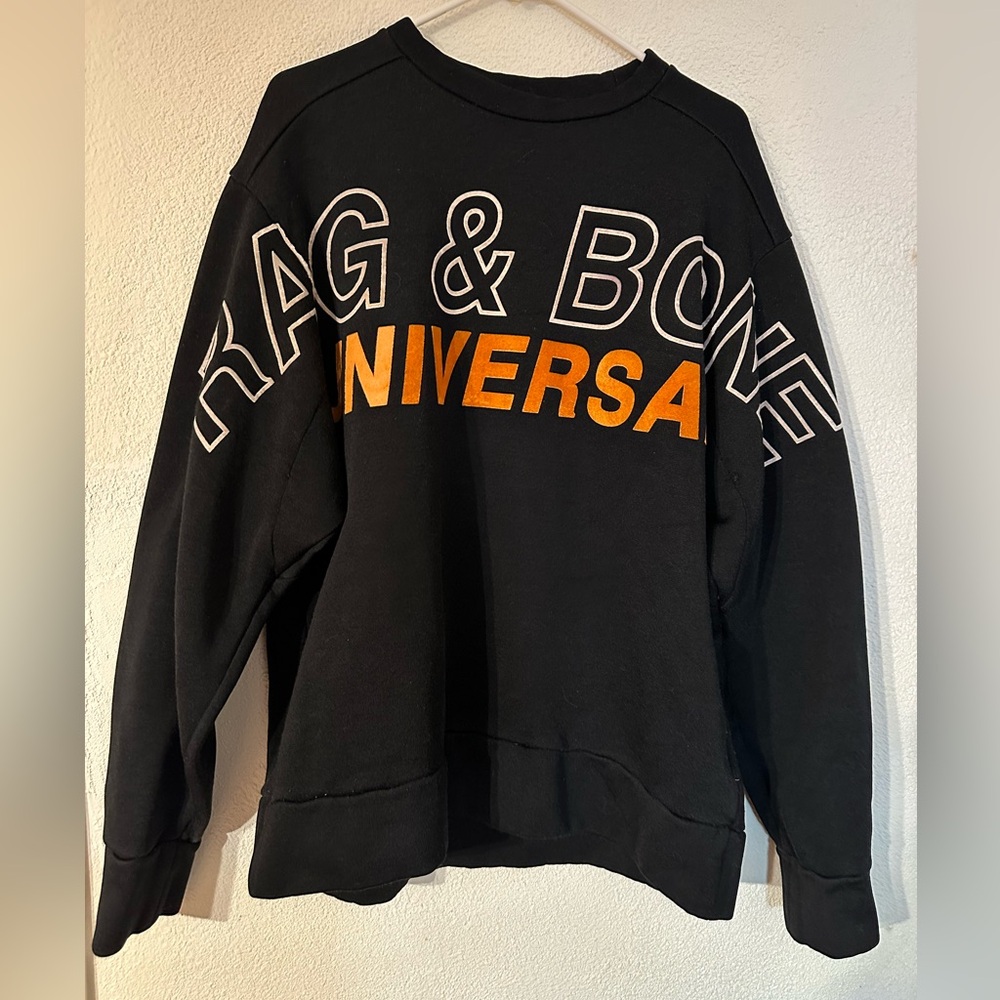 Rag & Bone Sweatshirt Men Black/Orange Universal Logo Back/ Front Crewneck Sz L